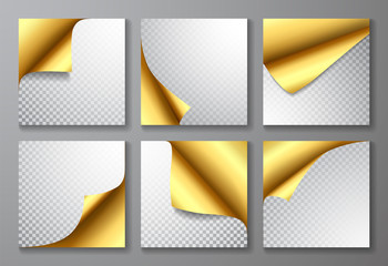Poster - Paper page with curled corner and shadow. Template for your design. Set. Vector illustration