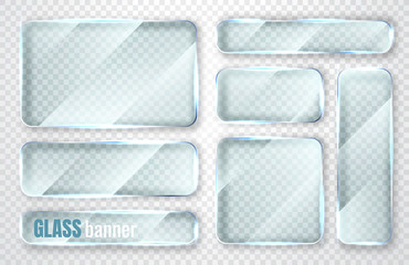 Wall Mural - Glass plates set. Glass banners on transparent background. Flat glass clear window. Vector illustration