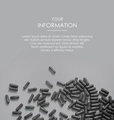 Wall Mural - Pills spilled out of a glass jar. Medical conception. First Aid Kit. Web article template. Long header banner format. Sale coupon. Visit card. Your information. Text space.