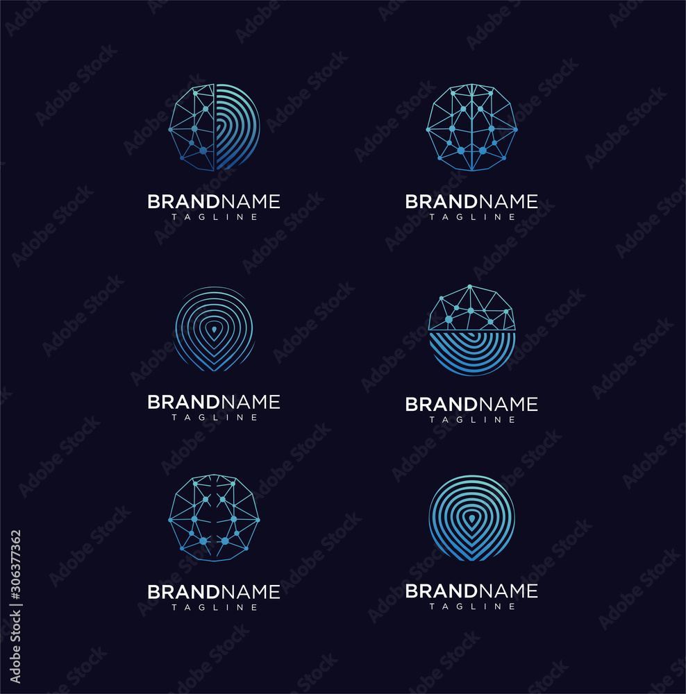 Set of Circle Tech logo template,Technology logo simple tech design. Vector creative abstract circle round flow shape modern icon for construction technology . Circle Tech Logo