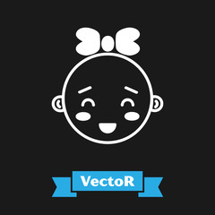 Wall Mural - White Happy little girl head icon isolated on black background. Face of baby girl. Vector Illustration