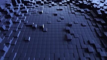 Poster - abstract wave background with a black moving cubic surface. geometric concept with random boxes or c