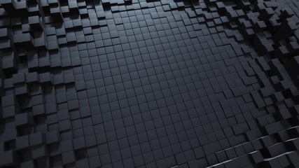 Poster - abstract wave background with a black moving cubic surface. geometric concept with random boxes or c