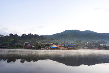 Ban Rak Thai, chinese village tea in the hill at Mae Hong Son in morning with mist.