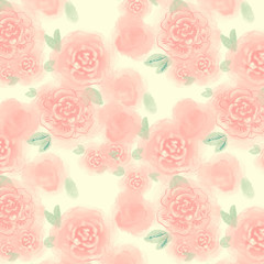 pattern with colored blurry watercolor roses