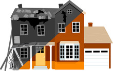Dilapidated House Before And After Remodeling, EPS 8 Vector Illustration