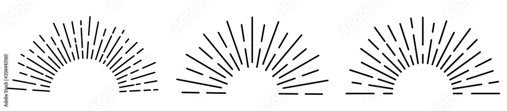 Sun rays or sunshine linear drawing. Vector illustration - obrazy, fototapety, plakaty 
