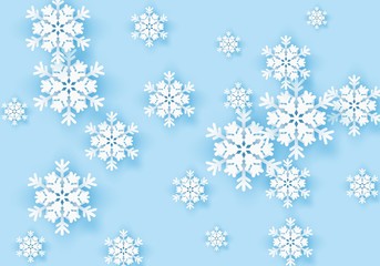 Wall Mural - winter snowflake greeting banner with blue background. origami white snow invitation design card. wi