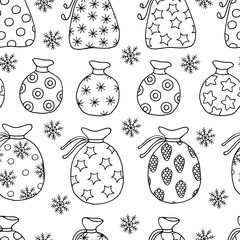 Poster - Seamless pattern of gift bags and snowflakes, coloring page