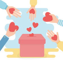 Volunteering, Help Charity Hands With Hearts In Box
