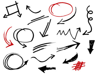 Poster - hand drawn of doodle set. circles scribble, arrow, artistic pen brush. vector hand drawn grunge stroke