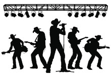 Vector Silhouettes Of A Country Music Band Performing On Stage.