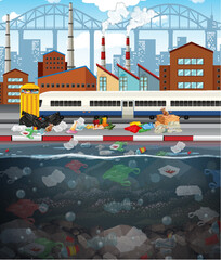 Wall Mural - Water pollution with plastic bags in city