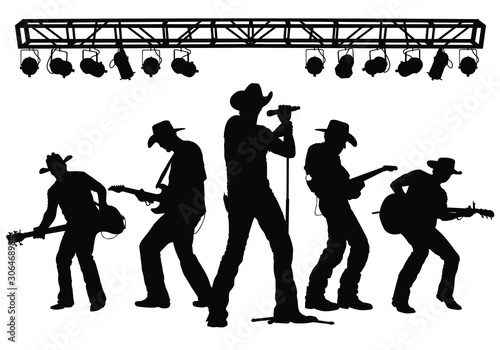 Plakaty Country & Western  wektor-sylwetki-zespolu-muzyki-country-wystepujacej-na-scenie