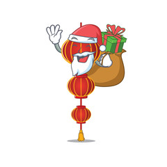 Sticker - Santa with gift lampion chinese lantern Cartoon character design