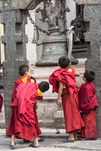 NEPAL, Swayambhunath - 4th May 2014 - Young Buddhist Children In Swayambhunath, Nepal.