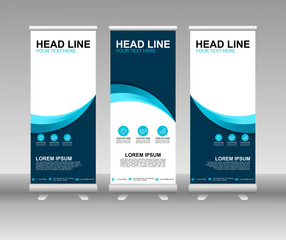 Wall Mural - Blue Roll up banner stand. Vertical Vector template design. Modern Flag Banner Design with abstract background can be used for Annual Report, Cover, Flyer, Magazine, Presentation, Poster, Website