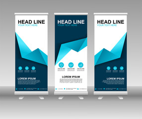 Wall Mural - Blue Roll up banner stand. Vertical Vector template design. Modern Flag Banner Design with abstract background can be used for Annual Report, Cover, Flyer, Magazine, Presentation, Poster, Website