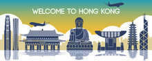 Famous Landmark Of Hong Kong,travel Destination,silhouette Design, Gradient Color,vector Illustration