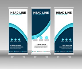 Wall Mural - Blue Roll up banner stand. Vertical Vector template design. Modern Flag Banner Design with abstract background can be used for Annual Report, Cover, Flyer, Magazine, Presentation, Poster, Website
