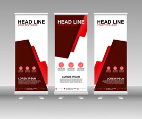 Wall Mural - Red Roll up banner stand. Vertical Vector template design. Modern Flag Banner Design with abstract background can be used for Annual Report, Cover, Flyer, Magazine, Presentation, Poster, Website