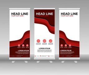 Wall Mural - Red Roll up banner stand. Vertical Vector template design. Modern Flag Banner Design with abstract background can be used for Annual Report, Cover, Flyer, Magazine, Presentation, Poster, Website