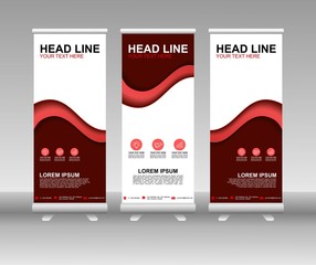 Wall Mural - Red Roll up banner stand. Vertical Vector template design. Modern Flag Banner Design with abstract background can be used for Annual Report, Cover, Flyer, Magazine, Presentation, Poster, Website