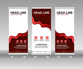 Wall Mural - Red Roll up banner stand. Vertical Vector template design. Modern Flag Banner Design with abstract background can be used for Annual Report, Cover, Flyer, Magazine, Presentation, Poster, Website