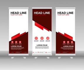 Wall Mural - Red Roll up banner stand. Vertical Vector template design. Modern Flag Banner Design with abstract background can be used for Annual Report, Cover, Flyer, Magazine, Presentation, Poster, Website