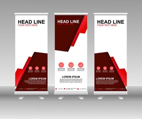 Wall Mural - Red Roll up banner stand. Vertical Vector template design. Modern Flag Banner Design with abstract background can be used for Annual Report, Cover, Flyer, Magazine, Presentation, Poster, Website