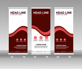 Wall Mural - Red Roll up banner stand. Vertical Vector template design. Modern Flag Banner Design with abstract background can be used for Annual Report, Cover, Flyer, Magazine, Presentation, Poster, Website