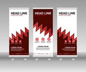 Wall Mural - Red Roll up banner stand. Vertical Vector template design. Modern Flag Banner Design with abstract background can be used for Annual Report, Cover, Flyer, Magazine, Presentation, Poster, Website