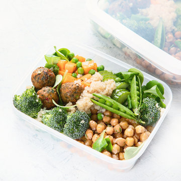 healthy vegan lunch box. clean diet eating concept.