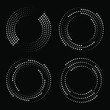 © Karloni - Set of white vector dotted lines in circle form. Geometric art. Black background. Abstract shapes. Design element for border frame, logo, sign, symbol, web, prints, template and textile pattern
