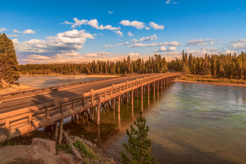 Wall Mural - Fishing Bridge over Yellowstone river at sunset.Yellowstone National Park.Wyoming.USA