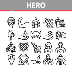 Aufkleber - Super Hero Collection Elements Icons Set Vector Thin Line. Hero Superman Silhouette And Woman, Face Mask And Muscle Power Concept Linear Pictograms. Monochrome Contour Illustrations
