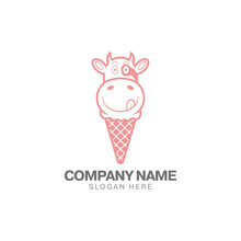 Delicious Cow Milk Ice Cream Logo Design Vector With Ice Cream And Cow Head Concept