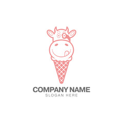 Delicious cow milk ice cream logo design vector with ice cream and cow head concept