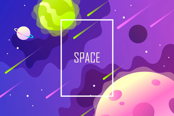 Wall Mural - horizontal space background with abstract shape and planets. falling asteroids. web design. vector i