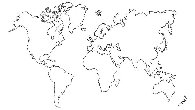 vector illustration world map outline on white isolated background.