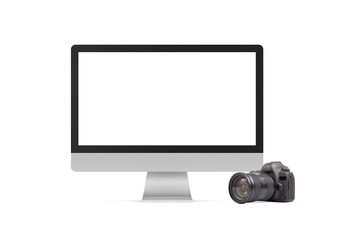Fototapete - Computer and DSLR photo camera graphics element