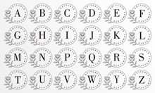 Feminine Floral Badge Letter Logo Template Set Vector