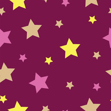 Seamless Pattern With Stars On Purple Background Vector - Star Pattern Vector