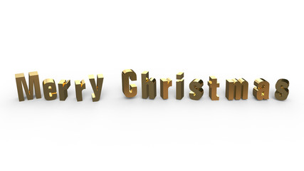 3d render of gold Merry Christmas text, on white background.