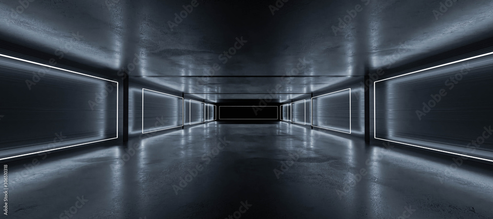 Underground concrete basement with modern abstract blue lighting industrial grunge concrete background 3d render illustration - obrazy, fototapety, plakaty 