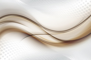 Poster - Grey white halftone background with brown blurred abstract waves.