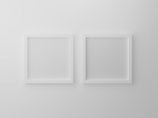 Poster - blank square empty photo frames isolated on white wall at studio. 3d render design concept for produ