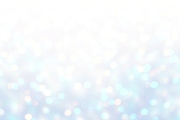 Christmas bokeh shimmer pattern. White blue bright glitter texture. Sparkling snow pastel background. New year light template. Subtle abstract illustration. Brilliant shine.