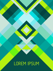 Cover page layout vector template geometric design with triangles and stripes pattern in green, turquoise.