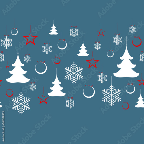 Materiał do szycia Christmas seamless pattern Winter theme Snowflake Christmas tree ball toy sweet candy New Year Christmas holiday festive background wallpaper wrapper Seamless pattern flat print texture Vector art